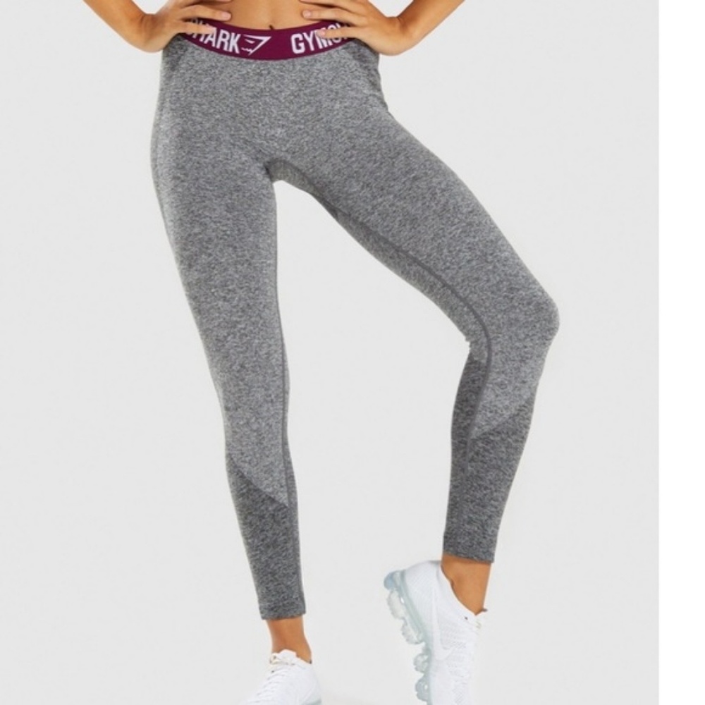 Gymshark Flex Leggings in Charcoal Marl/maroon